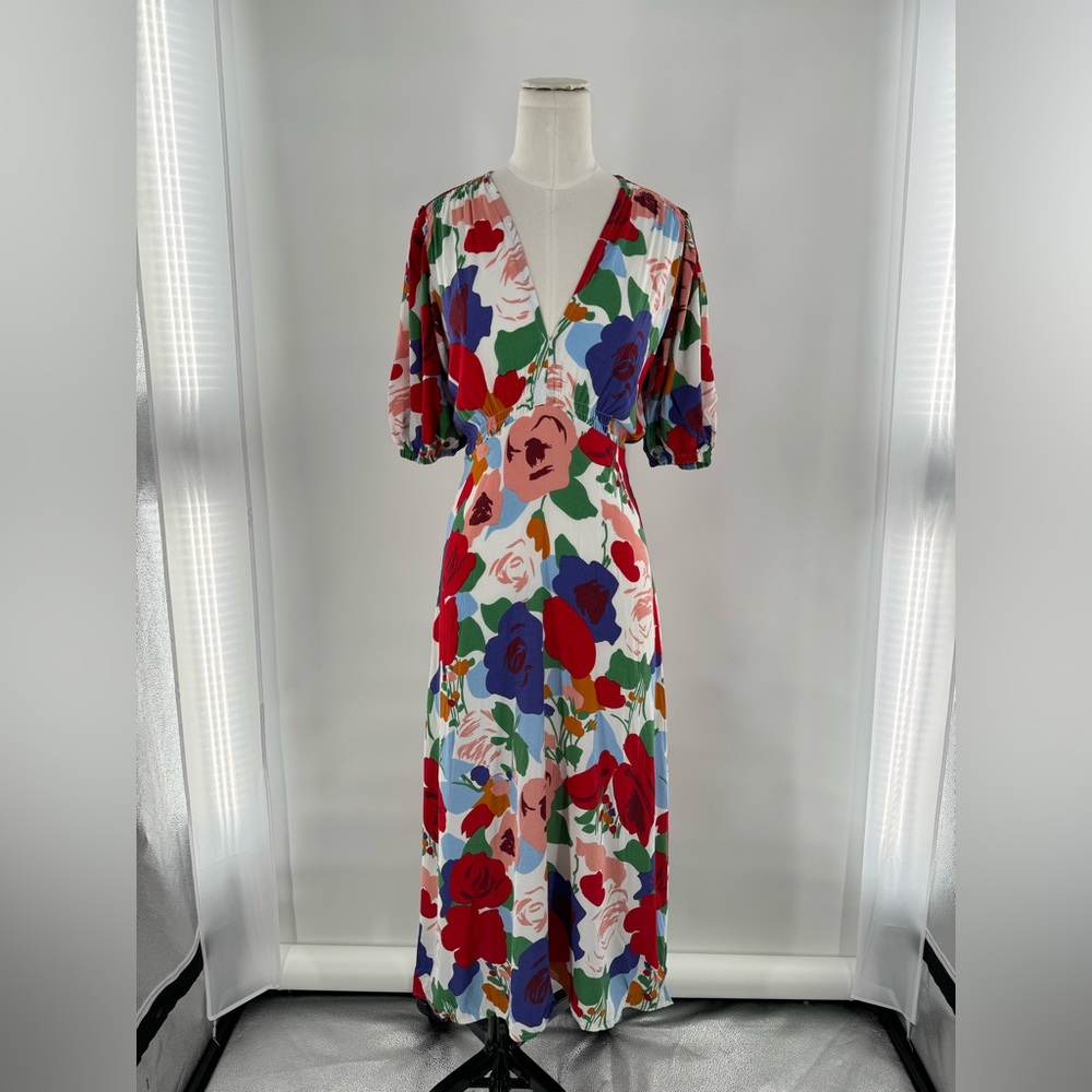 Faithfull The Brand Vittoria Midi Dress Rayon Anita Red Floral Size 4